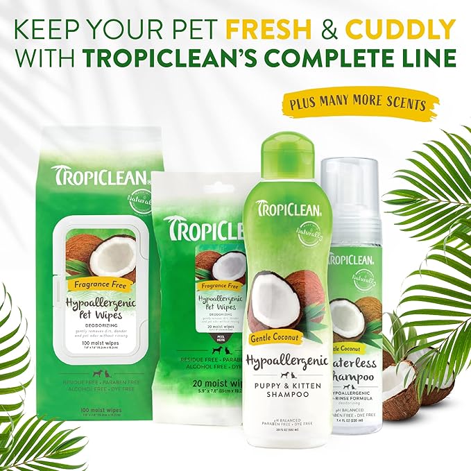 TropiClean Hypoallergenic Waterless Dog Shampoo | Dry Shampoo for Dogs With Sensitive Skin | Natural Dog Shampoo Derived from Natural Ingredients | Cat Friendly | Made in the USA | 7.4 oz