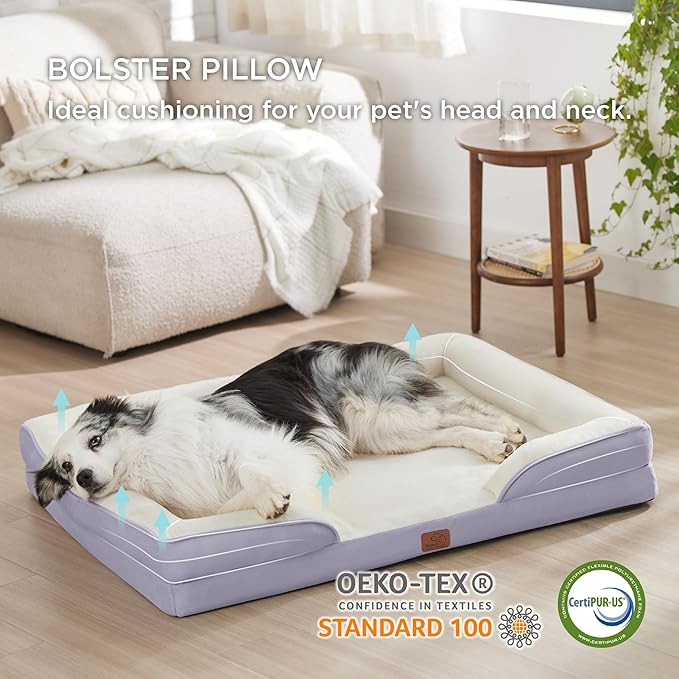 Bedsure Orthopedic Dog Bed for Extra Large Dogs - XL Plus Waterproof Dog Sofa Beds, Supportive Foam Pet Couch Bed with Removable Washable Cover, Waterproof Lining and Nonskid Bottom, Lavender