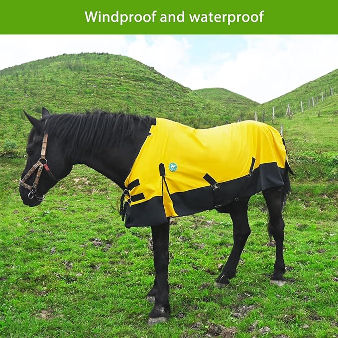 Waterproof and Breathable Horse Sheet|Horse Blankets for Real Horses|Adjustable with Tail Rainy Day Choices for Horses(80", Yellow)