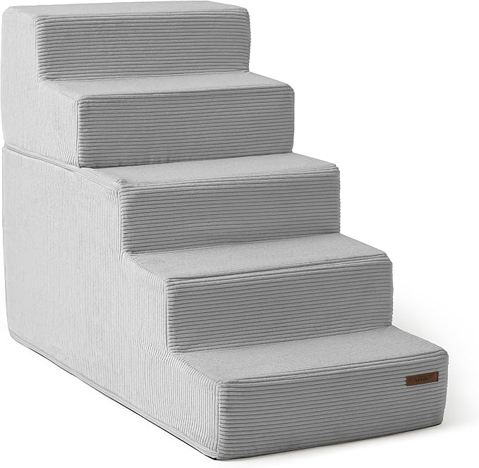 Lesure Dog Stairs for Small Dogs - Pet Stairs for Beds and Couch, Folding Pet Steps with CertiPUR-US Certified Foam for Cat and Doggy, Non-Slip Bottom Dog Steps, Glacier Gray, 5 Steps