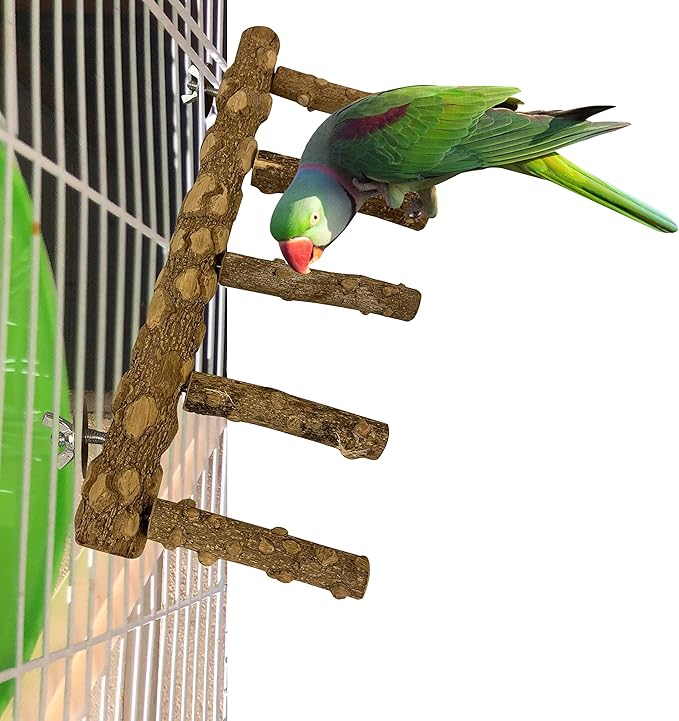 Bird Ladder Perch, Natural Wood Parrot Stand, Hamster Climbing Toy, Bird Cage Ladder for Small Birds