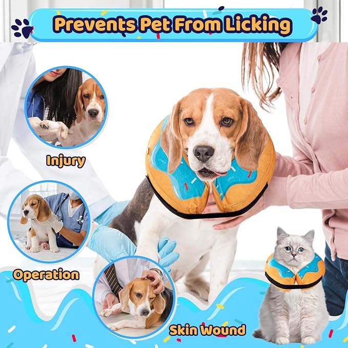 Grand Line Donut Inflatable Collar for Dogs and Cats, Soft Recovery Dog Cone After Surgery, Protective Pet Neck Cone for Small, Medium, Large Dogs, Not Block Vision (Blue, M)