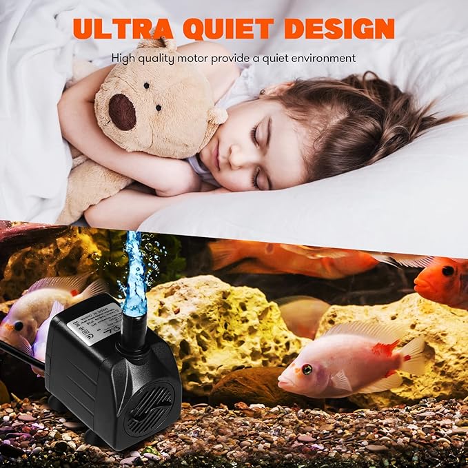 Simple Deluxe 160 GPH 8W Submersible Water Pump Power Head with Adjustable Intake for Fish Tank, Hydroponics, Fountains, Aquariums