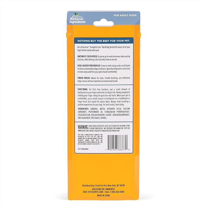 Arm & Hammer Complete Care Dog Dental Kit | 2.5oz Chicken Flavored Dog Toothpaste, Double Side Dog Toothbrush, Rubber Dog Finger Brush| Arm & Hammer Baking Soda Enhanced Formula