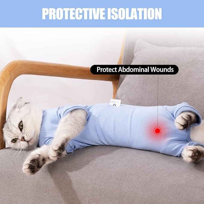 Cat Surgical Recovery Suit Professional for Male Female Dog Abdominal Wounds Cone E-Collar Alternative, Anti-Licking Or Skin Diseases Pet Surgical Recovery Pajama Suit, Soft Fabric Onesie for Cats