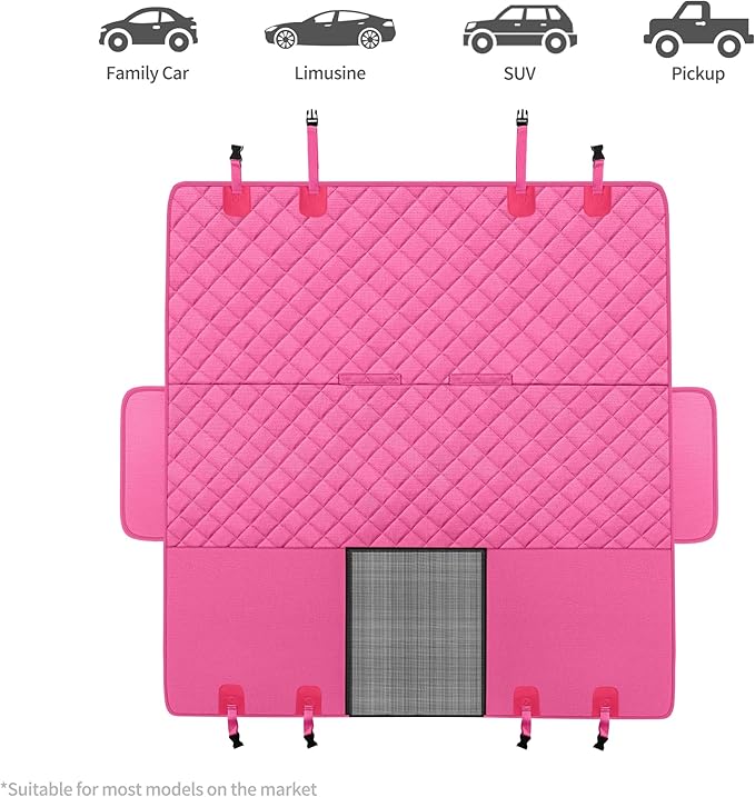 Dog Back Seat Cover Protector for Cars SUV and Trucks with Mesh Window, Scratchproof Nonslip and Waterproof Material(Pink)