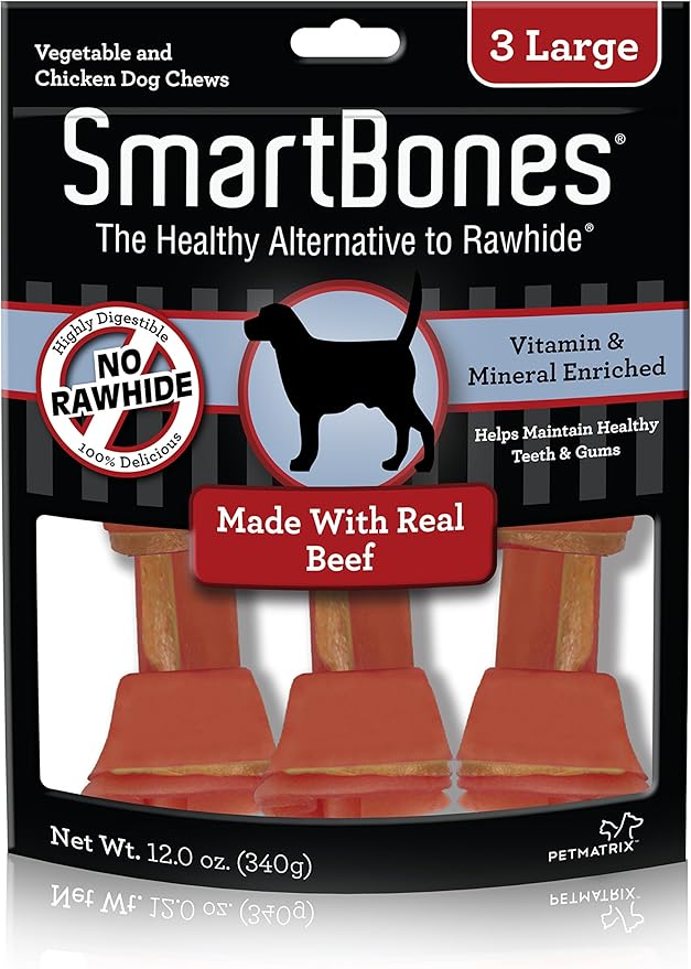 SmartBones Dog Chews, Rawhide-Free Dog Bones Made With Real Meat and Vegetables, 3 Count Large