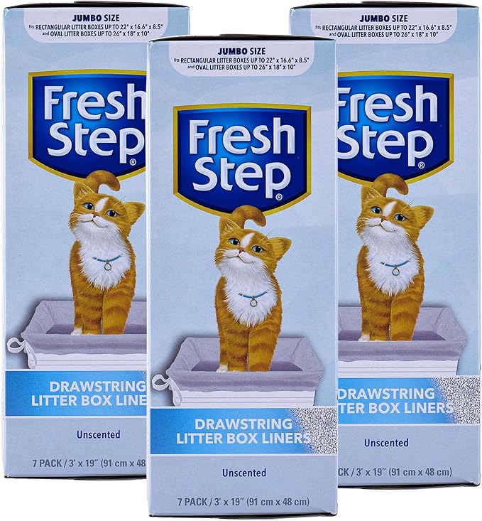 Fresh Step Drawstring Large Litter Box Liners | Heavy Duty Liners for Cat Litter Box | Scented & Unscented Available | Quick & Easy Cleanup, Unscented, Jumbo - 3 Pack