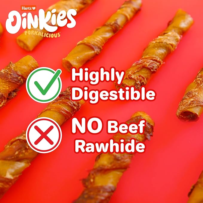 Hartz Oinkies Porkalicious Smoked Pig Skin Jerky Twists Dog Treats, 32pk