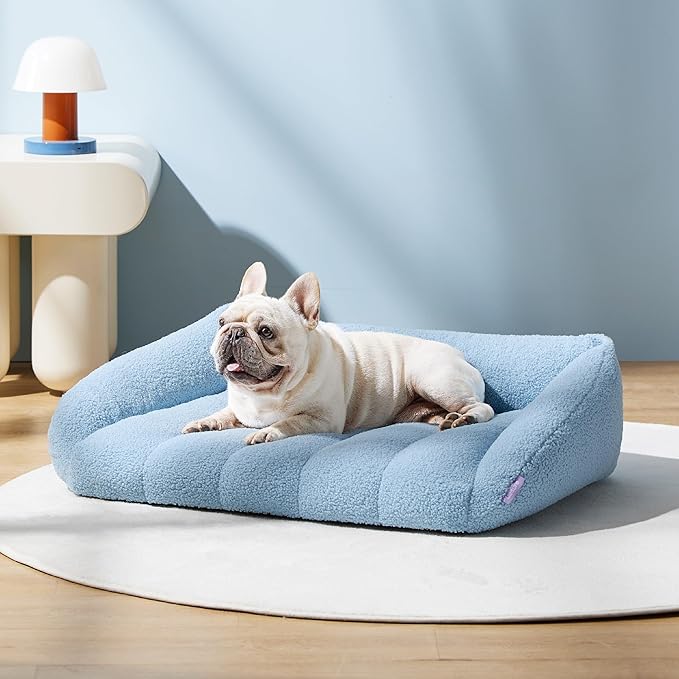 Lesure Orthopedic Dog Bed Sofa for Medium Dogs, Waterproof Dog Couch with Removable Washable Cover, Cute Aesthetic Pet Sofa Couch with Egg Crate Foam(28" x 23" x 10", Blue)