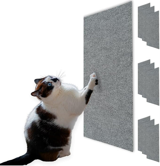 Cat Scratch Mat (Grey, 10-Pack), 23.6’’ x 11.8’’ Cat Wall Stracther, Versatile Self-Adhesive Replacement Easy Use for Cat Trees, Cat Wall Furniture, Scratching Posts, and Couch Protection