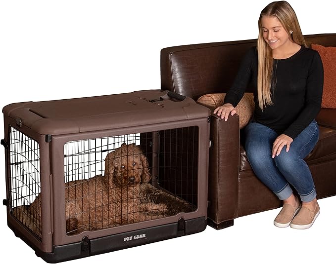 Pet Gear “The Other Door” 4 Door Steel Crate for Dogs/Cats with Garage-Style Door, Includes Plush Bed + Travel Bag, No Tools Required, 3 Models, 3 Colors