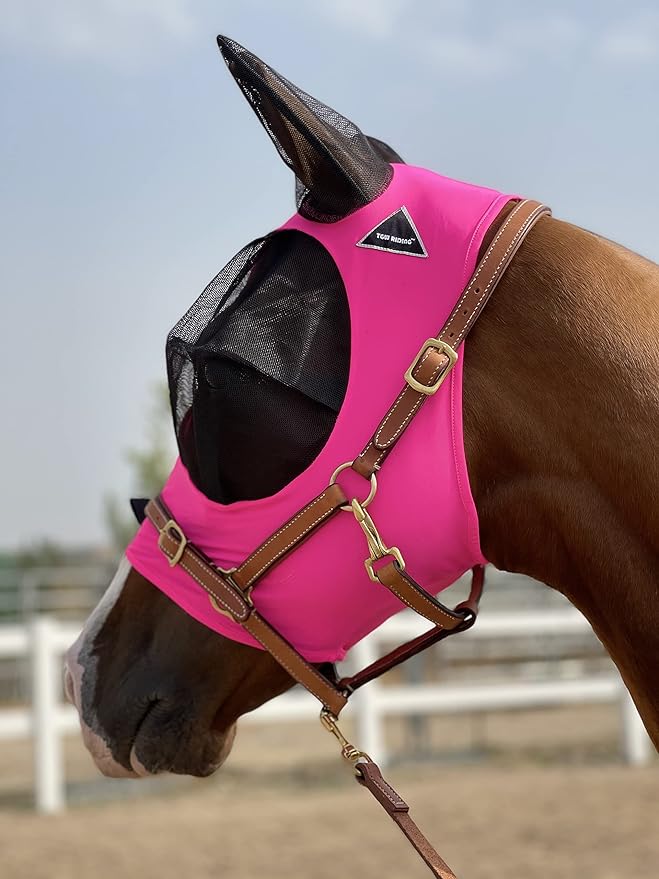 TGW RIDING Horse Fly Mask Super Comfort Horse Fly Mask Elasticity Fly Mask with Ears We Only Make Products That Horses Like (Dark Pink, S)