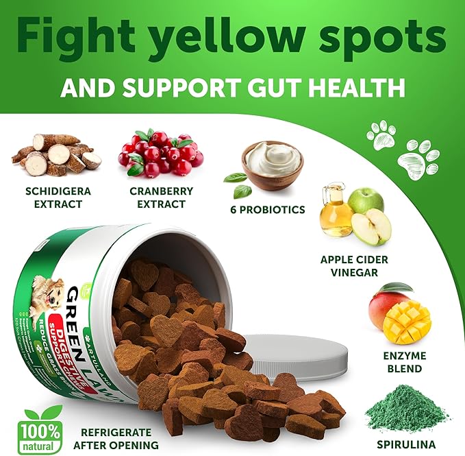Grass Burn Spot Chews for Dogs - Dog Pee Lawn Spot Saver Caused by Dog Urine - Grass Treatment Rocks - Dog Urine Neutralizer for Lawn - Probiotics & Digestive Enzymes Supplement