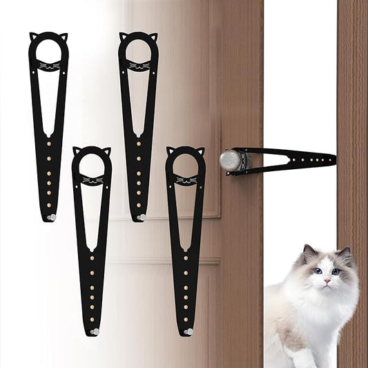 Cat Door Latch with Stabilizer, 7 Sizes Adjustable Cat Door Holder Latch to Keep Dog Out of Litter Box, Economical Alternative of Pet Gates and Interior Cat Door, Black, 4 Packs