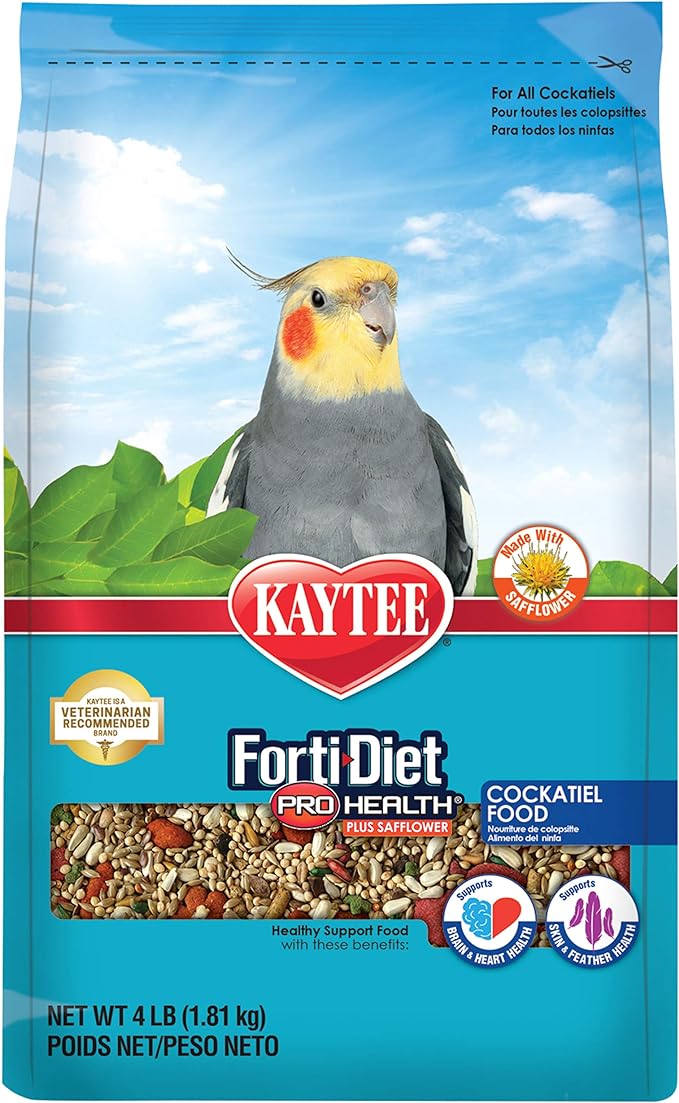 Kaytee Forti-Diet Pro Health Cockatiel Pet Bird Food with Safflower, 4 Pound