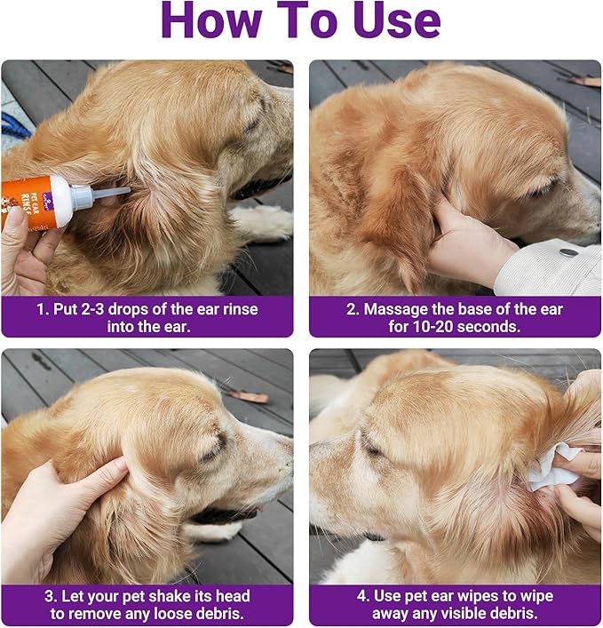 Dog Ear Rinse, Pet Ear Cleaner for Dogs and Cats, Dog Ear Drops Treats for Ear Infections and Itching, Dog & Cat Ear Cleaning Solution, Dog Ear Wash, Remove Earwax Debris Dirt Odor in Dog & Cat Ears