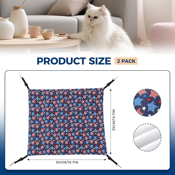 Cat Hammock for Cage Hanging Reversible,2Pack Pet Hammock Bed Adjustable,Soft Sleeping Hammock for Cats,Ferret,Puppy,Rabbits,Small Animals Star (M, Stars)