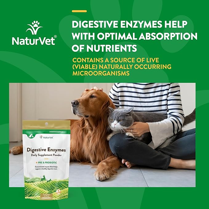 NaturVet – Digestive Enzymes - Plus Probiotics & Prebiotics – Helps Support Diet Change & A Healthy Digestive Tract – for Dogs & Cats – 10 oz Powder