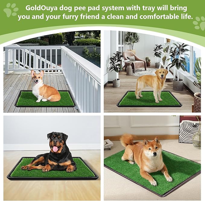 28.7 x 19.5in Dog Grass Pad with Tray for Indoor/Outdoor Dog Potty Training, Dog Litter Box is a Complete Potty System, Grass Pee Pads for Dogs with Tray is Reusable and Easy to Clean