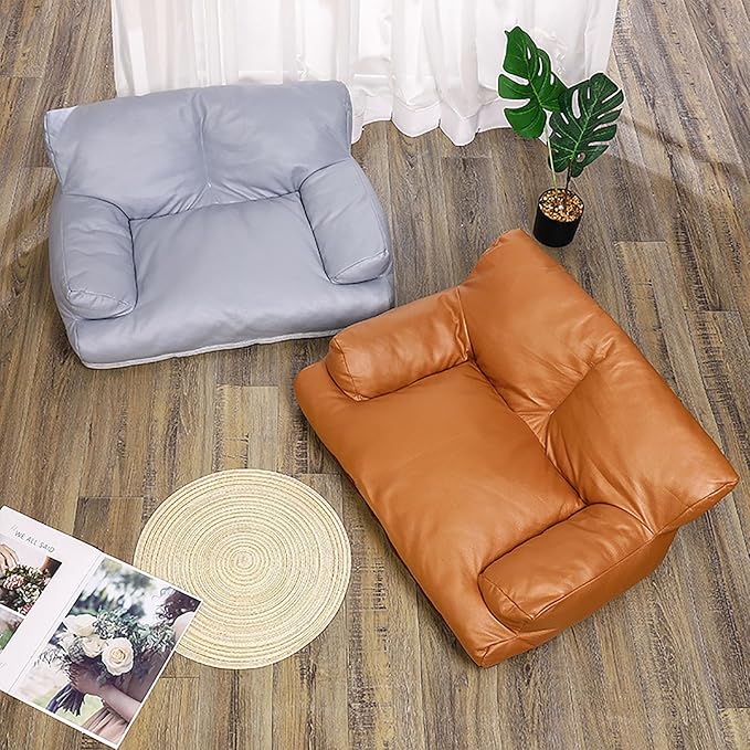 Pet Sofa Bed, Vintage Cat Puppy Faux Leather Couch with Non-Slip Bottom for Cats or Small Dog Chair (Brown)