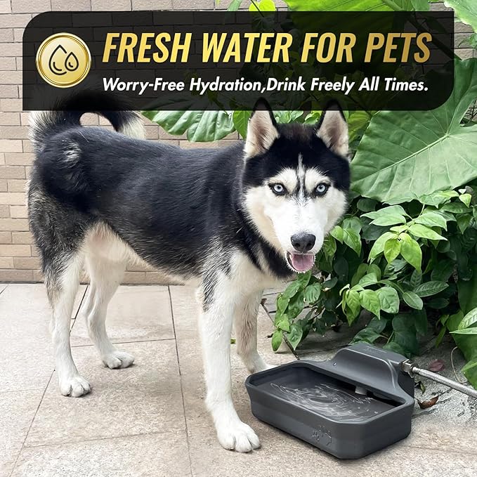 135OZ Automatic Water Dispenser for Large Dogs Patented Fit 3/4in GHT Male Faucet, Outdoor Animal Water Bowl Include Water Valve, 5ft Water Hose, Copper Connector, Extra-Large Drinking Area