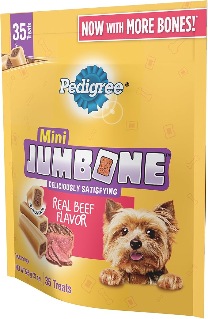 PEDIGREE MINI JUMBONE Small Dog Treats Real Beef Flavor, 21 oz. Pack (35 Treats)
