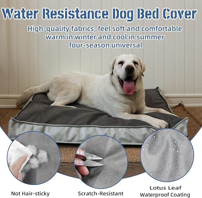 Dog Bed Covers Replacement Washable, Scratch Resistant Soft Faux Leather Dog Bed Cover with Zipper 48" L x 36" W x 4" H, Cover Only