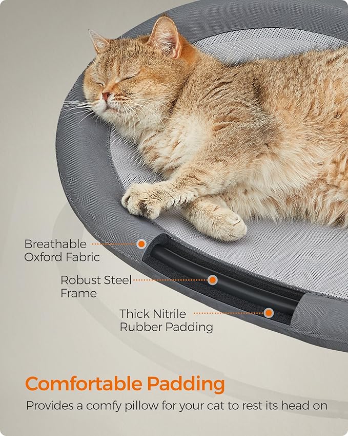 Feandrea Pet Bed, Elevated Cat Bed for Average Cats, Dog Bed for Miniature Dogs, with Removable Washable Mesh, for Pets up to 20 lb, Oval, Gray UPCB001G01