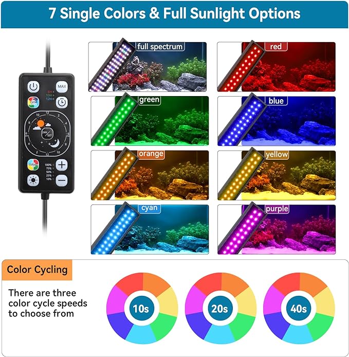 hygger Aquarium LED Light for Fish Tank Full Spectrum Lighting with 24/7 Day-Night Cycle Mode & Auto On/Off Timer, Adjustable Brightness, 7 Colors Options, Extendable Bracket for 18~24inch Freshwater