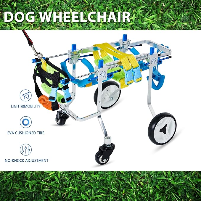 Adjustable 4-Wheel Dog Wheelchair| Pet Wheelchairs with Disabled Hind Legs Walking|Full Support Dog wheelchairs (7-Size) (XS)