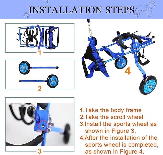 Adjustable Dog Wheelchair for Back Legs，Pet/Doggie Doggy Wheelchairs with Disabled Hind Legs Walking (S-Blue)