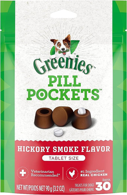 GREENIES PILL POCKETS for Dogs Tablet Size Natural Soft Dog Treats, Hickory Smoke Flavor, 3.2 oz. Pack (30 Treats)