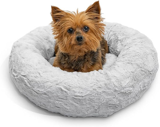 Best Friends by Sheri The Original Calming Donut Cat and Dog Bed in Lux Fur Gray, Extra Small 18"