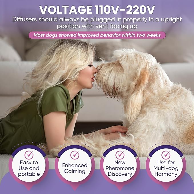 Pheromone Diffuser for Dogs: Premium Dog Calming Diffuser - Calming Pheromones for Dogs - Dog Appeasing Pheromone - Pet Calming Diffuser for Dog Anxiety Relief, 2 Pack (Purple)