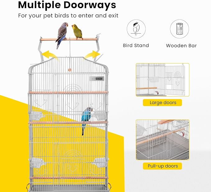 VIVOHOME 64 Inch Bird Cage with Play Top and Rolling Stand for Parrots Conures Lovebird Cockatiel Parakeets Gray