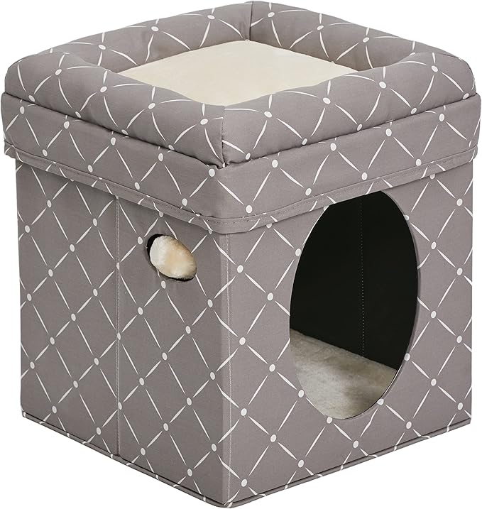 MidWest Homes for Pets Cat Cube - Cat House / Cat Condo in Fashionable Mushroom Diamond Print, 15.5L x 15.5W x 16.5H Inches