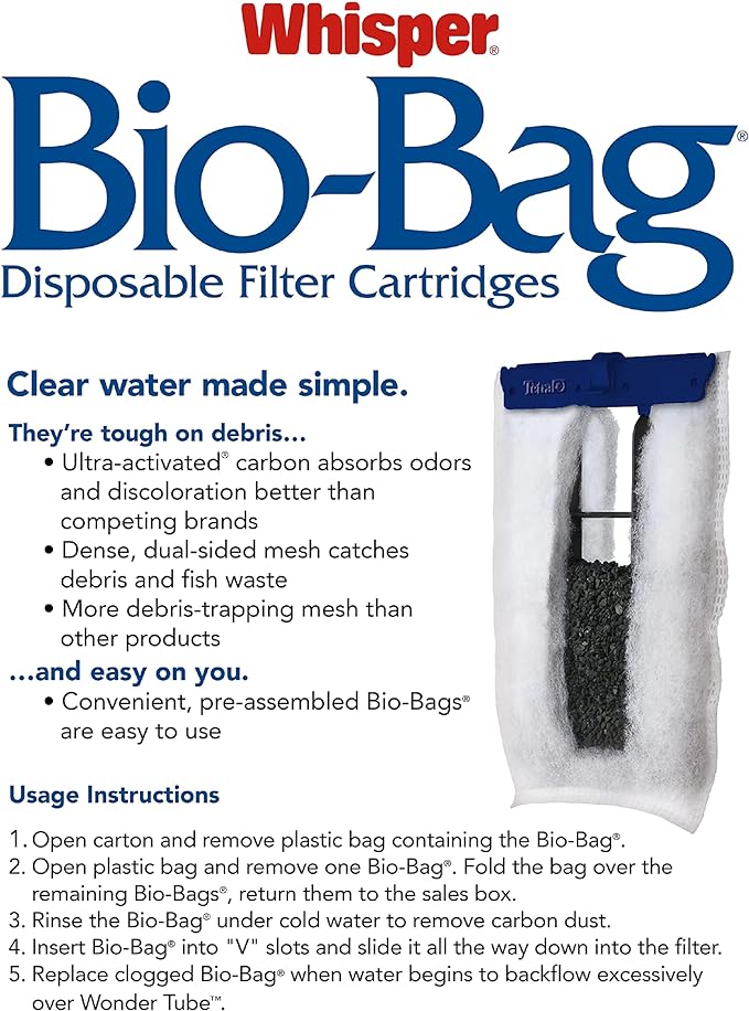 Tetra Whisper Bio-Bag Filter Cartridges For Aquariums - Ready To Use BLUE, Large, 3 Count (Pack of 1)