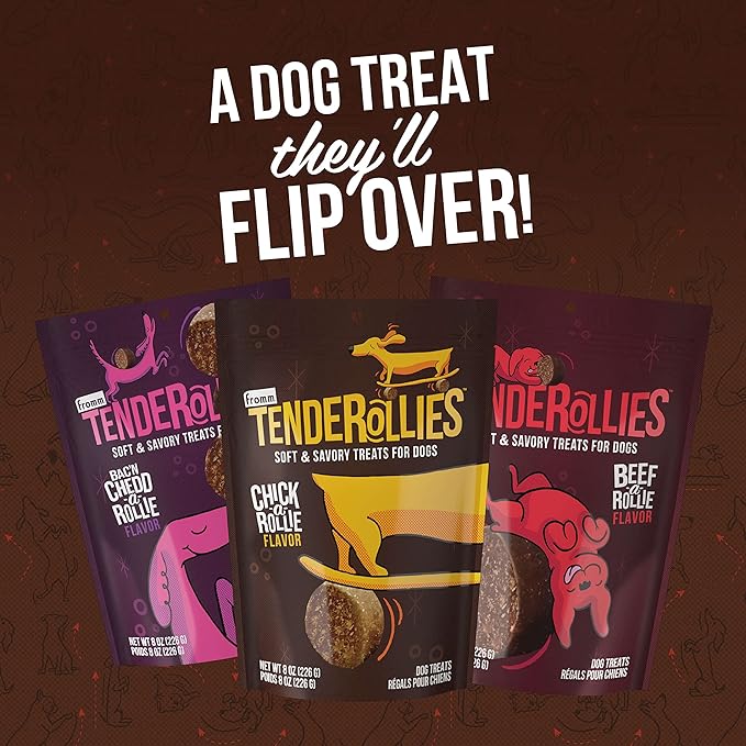 Fromm Tenderollies Beef-a-Rollie Dog Treats - Premium Soft & Savory Dog Treats - Beef Recipe - Pack of (3) 8 oz Bags