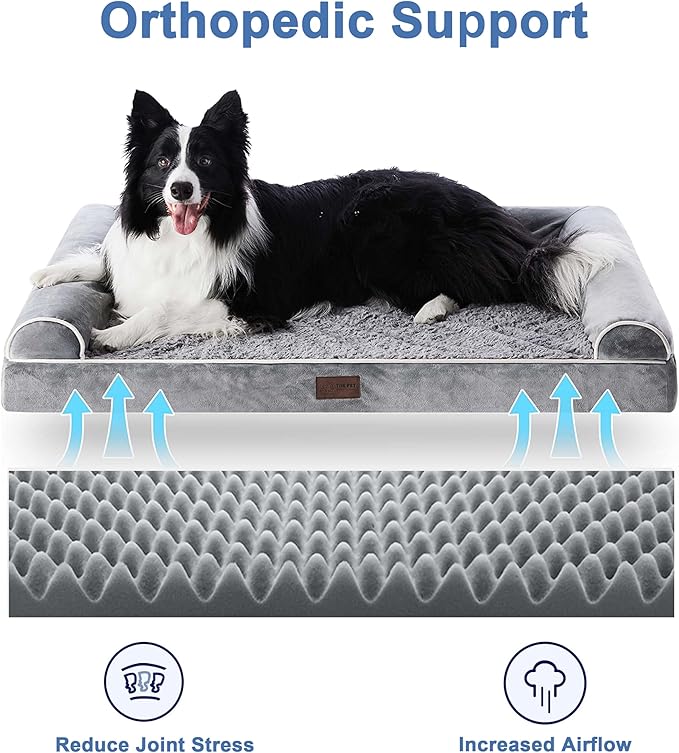 Dog Beds Large Sized Dog, Waterproof Orthopedic Dog Beds with Bolster, Washable Dog Couch Bed with Removable Cover