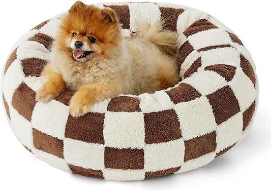 Lesure Donut Small Dog Bed - Round Cat Beds for Indoor Cats Anti-Anxiety Calming Pet Beds, Washable Cute Modern Beds with Teddy Sherpa Plush & Anti Slip Bottom Brwon