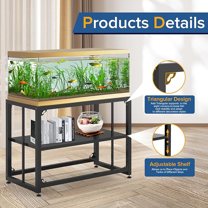 Fish Tank Stand 40 Gallon, Metal Aquarium Stand 36.5" L x 18.5" W*29.5”H, Double-Layer Storage Design, Suitable for Home and Office Use, 660LBS Capacity, Black (Tank not Included)