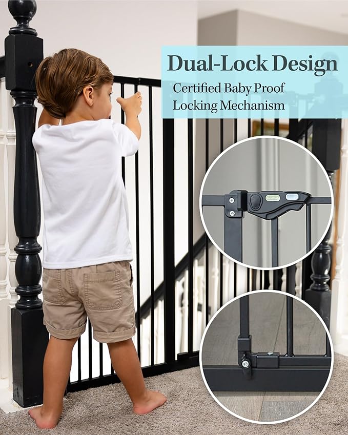 InnoTruth 36" Tall Baby Gate for Dogs, 29-39.6” Auto Close Safety Gate Crafted for Child Protection with 2.24" Slots, Dual-Lock Safety Design and Wall-Friendly, Black