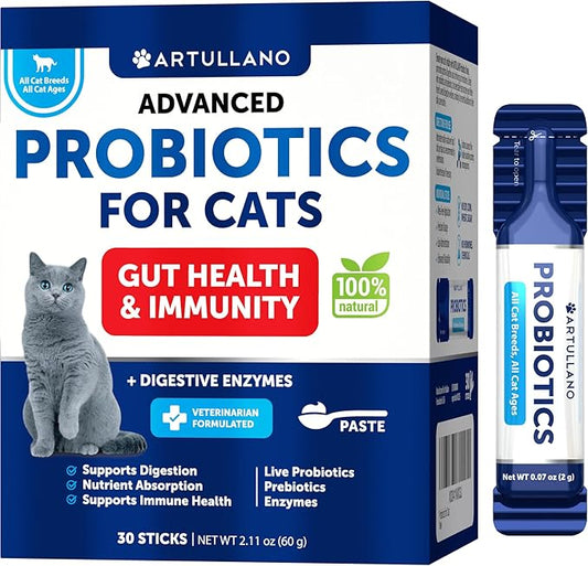 Probiotics for Cats - Cat Probiotic Support Gut Health, Itchy Skin, Allergies, Immunity, Yeast Balance - Cat Probiotics for Indoor Cats Digestive Enzymes with Prebiotics - Cat Diarrhea Relief