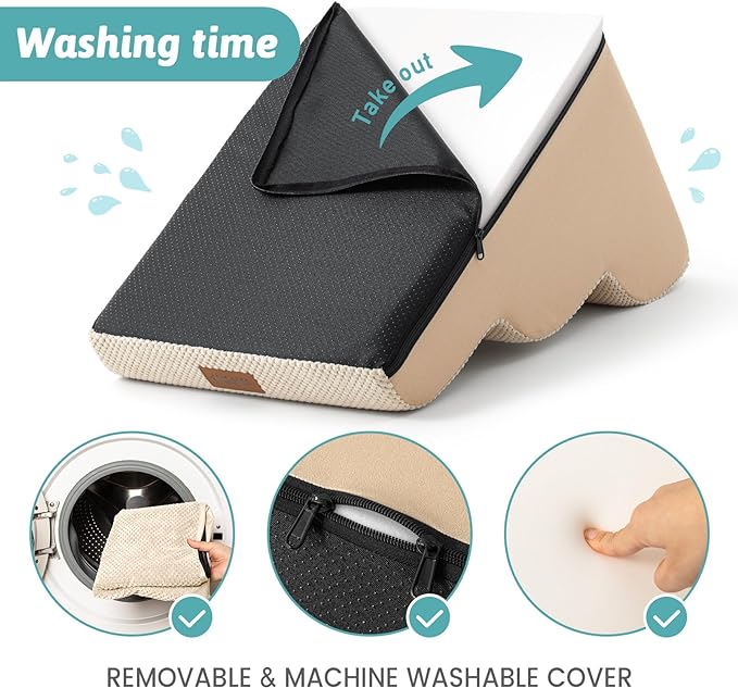 Dog Stairs for Medium Bed 20" H, Small Dogs Ramp with Leakproof Fabric Cover, Foam Pet Steps for Cat or Couch, Lightweight, Non-Slip, Durable, Comfort, 15.7x28.3x19.7in, Light Khaki, 4 Tiers