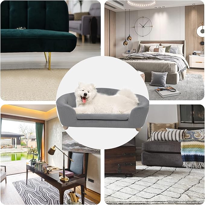 SHAVI Large Cat Sofa, 35" Wide Dog Couch for Large and Medium Cats Dogs, Low Back Pet Sofa with Washable Cushion, Luxury Velvet Lounging Bed with Anti-Slip Bottom(Grey)