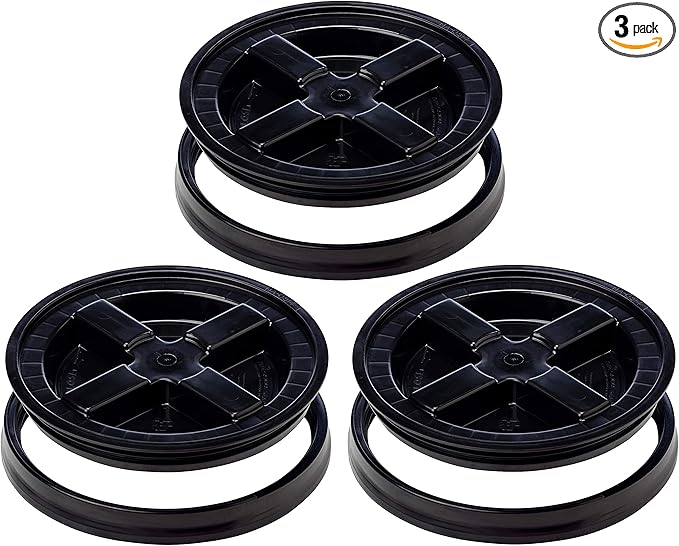 Gamma2 3 Pack of 5.0 Gamma Seal Lids, Black, Transforms 3.5 to 7 Gallon Bucket into Air-Tight Pet Food Storage Containers