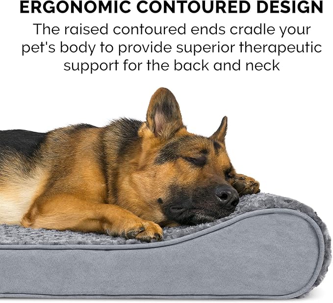 Furhaven Memory Foam Dog Bed for Extra Large Dogs w/ Removable Washable Cover, For Dogs Up to 180 lbs - Ultra Plush Faux Fur & Suede Luxe Lounger Contour Mattress - Gray, Giant/XXXL