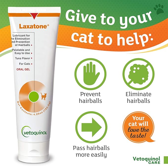 Vetoquinol Laxatone: Oral Hairball Lubricant Gel for Cats – Tuna-Flavored, 4.25 oz 3 Pack