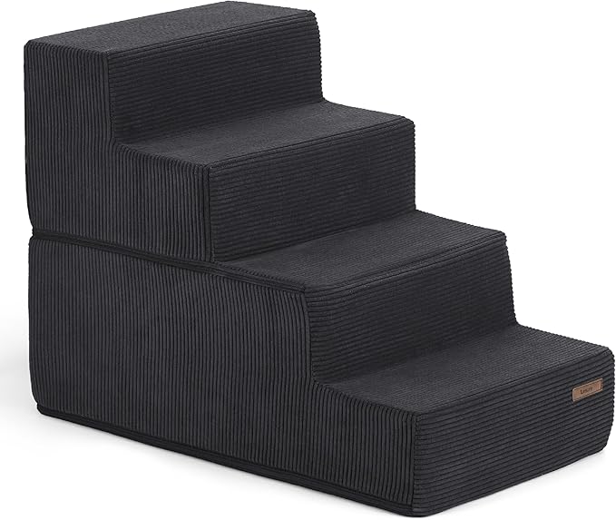 Lesure Dog Stairs for Small Dogs - Pet Stairs for Beds and Couch, Folding Pet Steps with CertiPUR-US Certified Foam for Cat and Doggy, Non-Slip Bottom Dog Steps, Black, 4 Steps